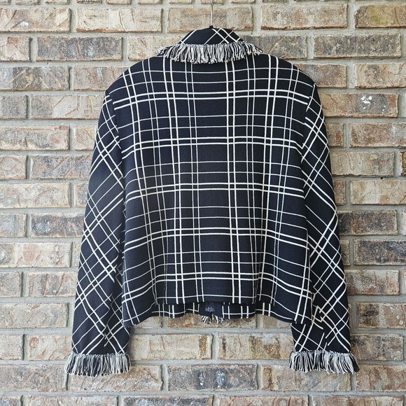 St. John Collection Santana Knit Fringe Black White Jacket Women's Size 16 - Picture 2 of 4